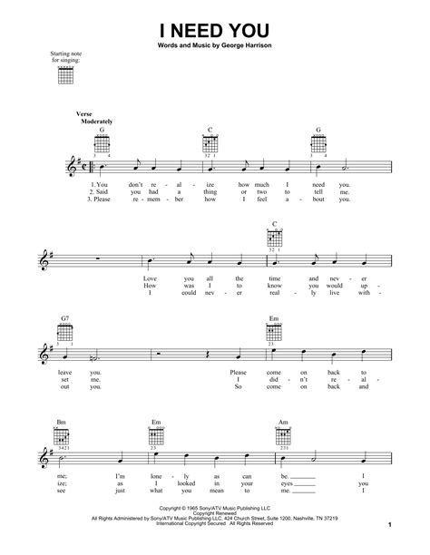 I Need You Sheet Music | The Beatles | Easy Guitar