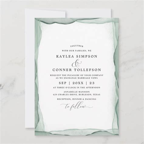 Elegant Abstract Sage Green Wedding Watercolor Invitation | Zazzle