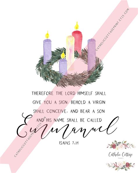 Advent Candles Printable - Isaias/Isaiah 7:14 Bible Quote Wall Art, Christmas Card/Wall Decor ...