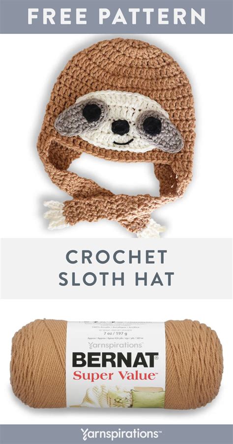 Free Easy Bernat Sloth Hat Crochet Pattern | Crochet sloth, Crochet ...