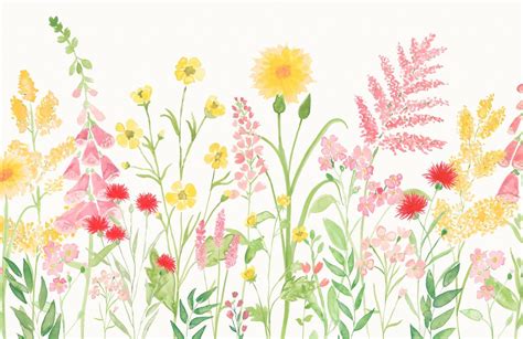 Pink & Green Wildflower Watercolor Wallpaper Mural | Hovia | Wildflower paintings, Watercolor ...