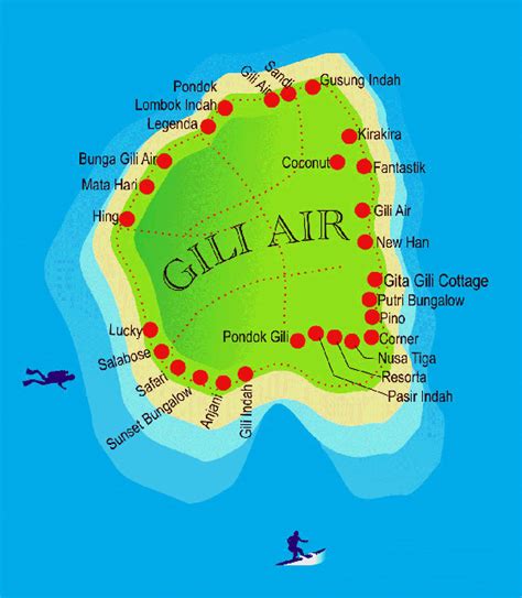 Map Of Gili Air | Hotels, Bungalows, Boutique Resorts, Etc | LOMBOK ISLAND INTERACTIVE | Places ...