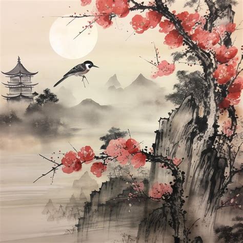 Premium Photo | Breathtaking Landscape Sumie Ink Painting