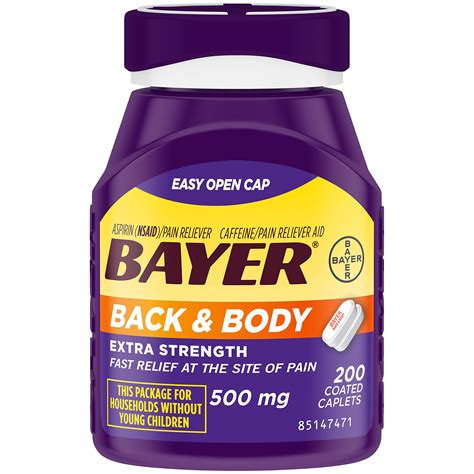 Bayer Back & Body Extra Strength Aspirin, 500mg Coated Tablets, Fast Relief at the Site of Pain ...