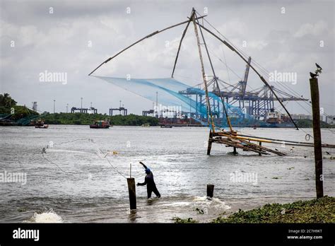 KOCHI, INDIA - Aug 03, 2018: Fishing in Kerala, India. These large ...