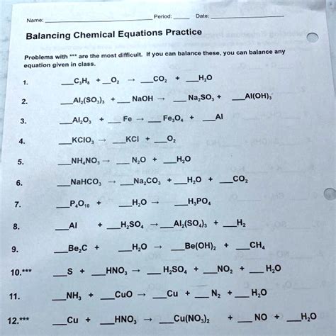 Please help answer these period: Date Name- Balancing Chemical Equations Practice Problems with ...