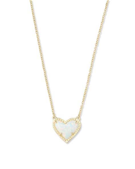 Ari Heart Gold Pendant Necklace in White Kyocera Opal | Kendra Scott