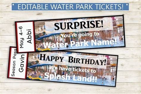 Printable and Editable Water Park Tickets Adobe Editable PDF, Trip ...