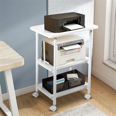 White Multifunction Adjustable Height 3-tier Printer Stand on Wheels - SMITH DISTRIBUTORS