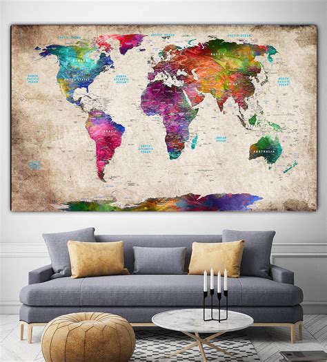 Extra Large World Map Wall Print Canvas Colorful World Map - Etsy