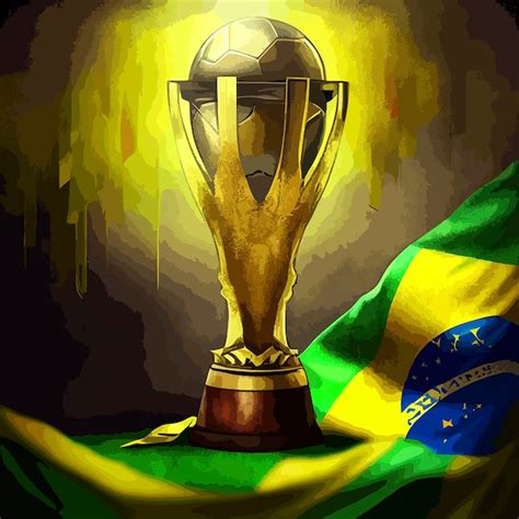 Trofeo de la copa mundial de fútbol con la bandera de brasil | Foto Premium