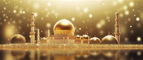 Premium AI Image | The Golden Islamic Mosque Background