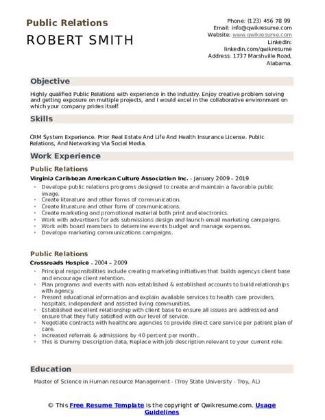 Public Relations Resume Samples | QwikResume