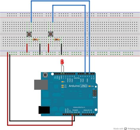 Arduino 2 Push Button One LED : Switch On/Off