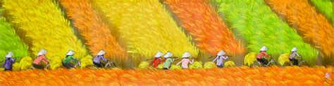 Harvest on the rice field by To Ngoc, Vietnamese Paintings