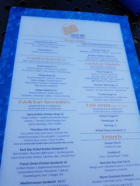 Menu at Back Bay Bar & Grill, Orlando