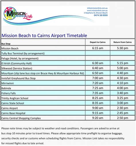 Airport Bus Timetable - Mission Link Bus Services