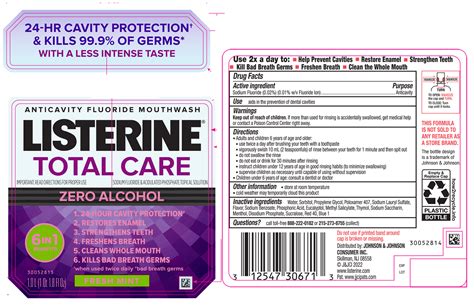 DailyMed - LISTERINE TOTAL CARE ZERO ALCOHOL ANTICAVITY FRESH MINT ...