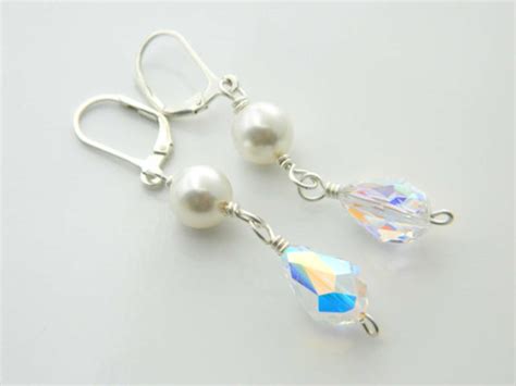 Wedding Earrings Swarovski Beads. Sterling Silver Bridal - Etsy