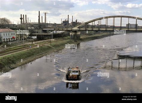 Germany, industrial area and river Elbe in the city of Riesa immediately after the reunification ...