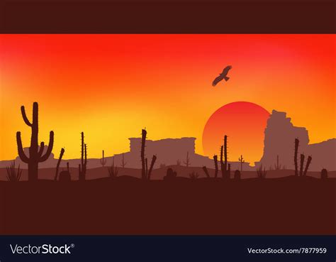 Sunset with saguaro cactus desert Royalty Free Vector Image