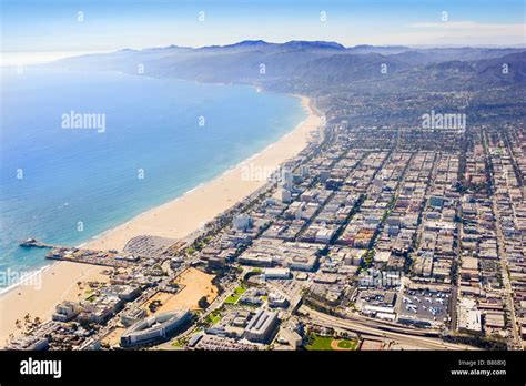 downtown Santa Monica Pier and beach with Santa Monica Mountains aerial view Stock Photo - Alamy