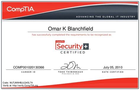 CompTIA Security+ (2008 edition) certificate