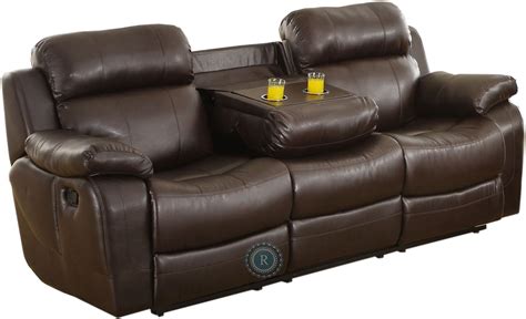 Marille Brown Double Reclining Sofa with Center Drop-Down | Leather ...