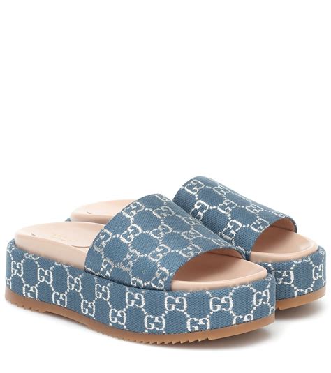 Gucci GG Lamé Jacquard Slides in Blue - Lyst