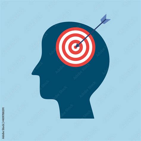 Brain focus and mind focus or concentration concept vector illustration. Silhouette of human ...