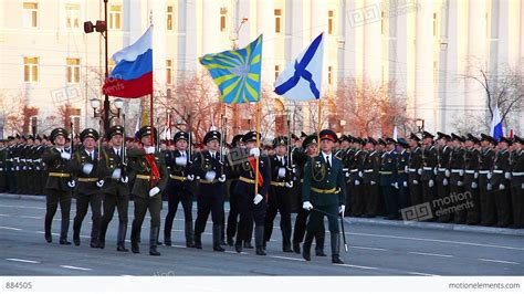 Military Flag-bearers Walks During Parade Stock video footage | 884505