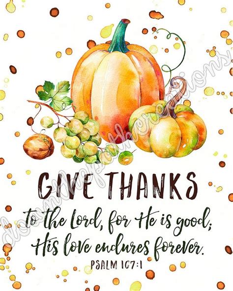 Give Thanks to the Lord Printable, Psalm 107:1 Print, Autumn Bible Verse, Instant Download ...