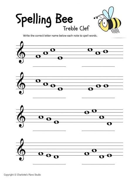 Music Staff Worksheets For Beginners: Spelling Bees Charlottes Piano Studio Less… | Music theory ...