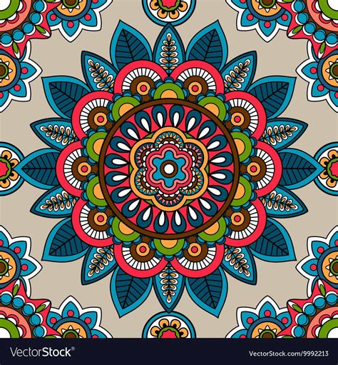 Indian mandala colored seamless pattern. Vector illustration. Download a Free Preview or High ...