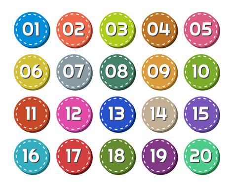 Colorful button flat numbers. From one to Twenty. White background. 4586305 Vector Art at Vecteezy