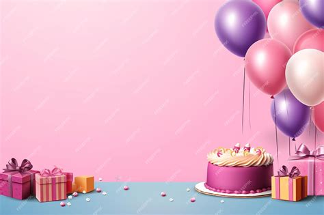 A pink cake with balloons and a pink background | Premium AI-generated image