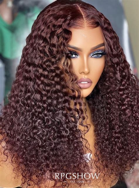 Long Middle Part Deep Curly Burgundy Lace Front Wigs - Aspecialunits002