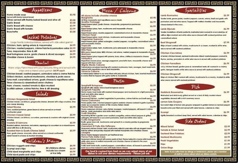 Menu at Da Vinci restaurant, Grimsby