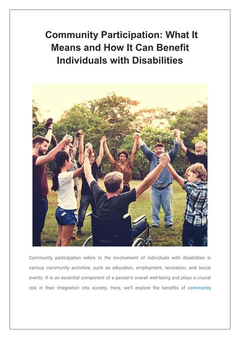 Community Participation: What It Means and How It Can Benefit Individuals with Disabilities by ...