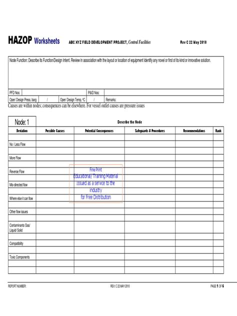 Template Hazop Worksheet | Energy Technology | Chemical Engineering