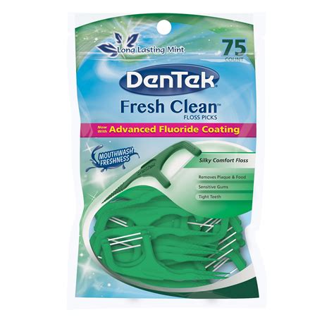 DenTek Fresh Clean Advanced Fluoride Coating Floss Picks, Long Lasting Mint, 75 Ct - Walmart.com ...