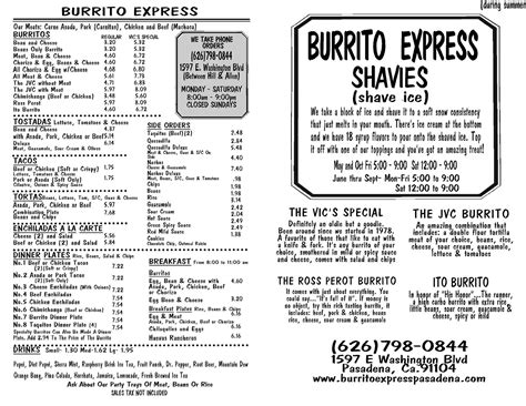 Burrito Express Menu, Menu for Burrito Express, Pasadena, Pasadena - Urbanspoon/Zomato