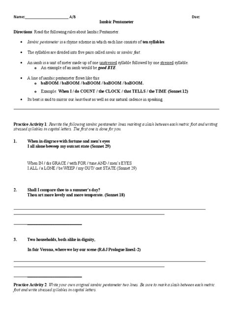 Free iambic pentameter worksheet, Download Free iambic pentameter worksheet png images, Free ...