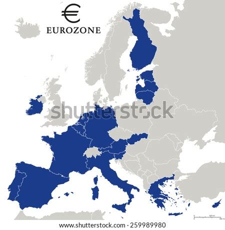 Eurozone Countries Outline Map With National Borders. Eurozone ...