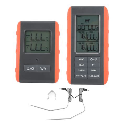 Meat Thermometer with Dual Probe Digital HTN Screen Temperature Alarm Wireless BBQ Grill ...