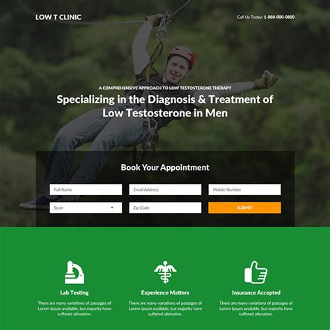 low testosterone diagnosis and treatment landing page design