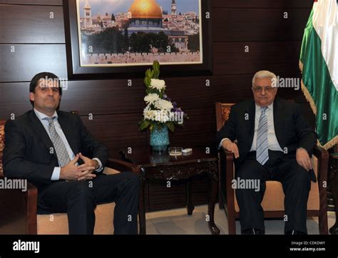 Palestinian President Mahmoud Abbas (Abu Mazen) uring a meeting with the representative of ...