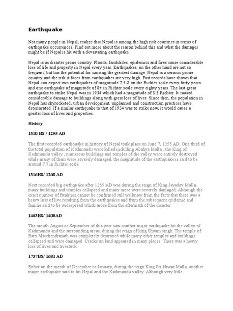 History of Earthquake in Nepal | PDF | Earthquakes | Nepal