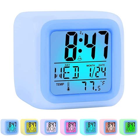 Colorful Alarm Clock Kids Wake Up Digital LED Night Light Clock Travel ...