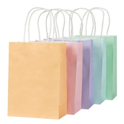 Pastel Gift Bags - 25-Pack Small Paper Bags with Handles, 5 Assorted Colors Orange, Pink, Purple ...